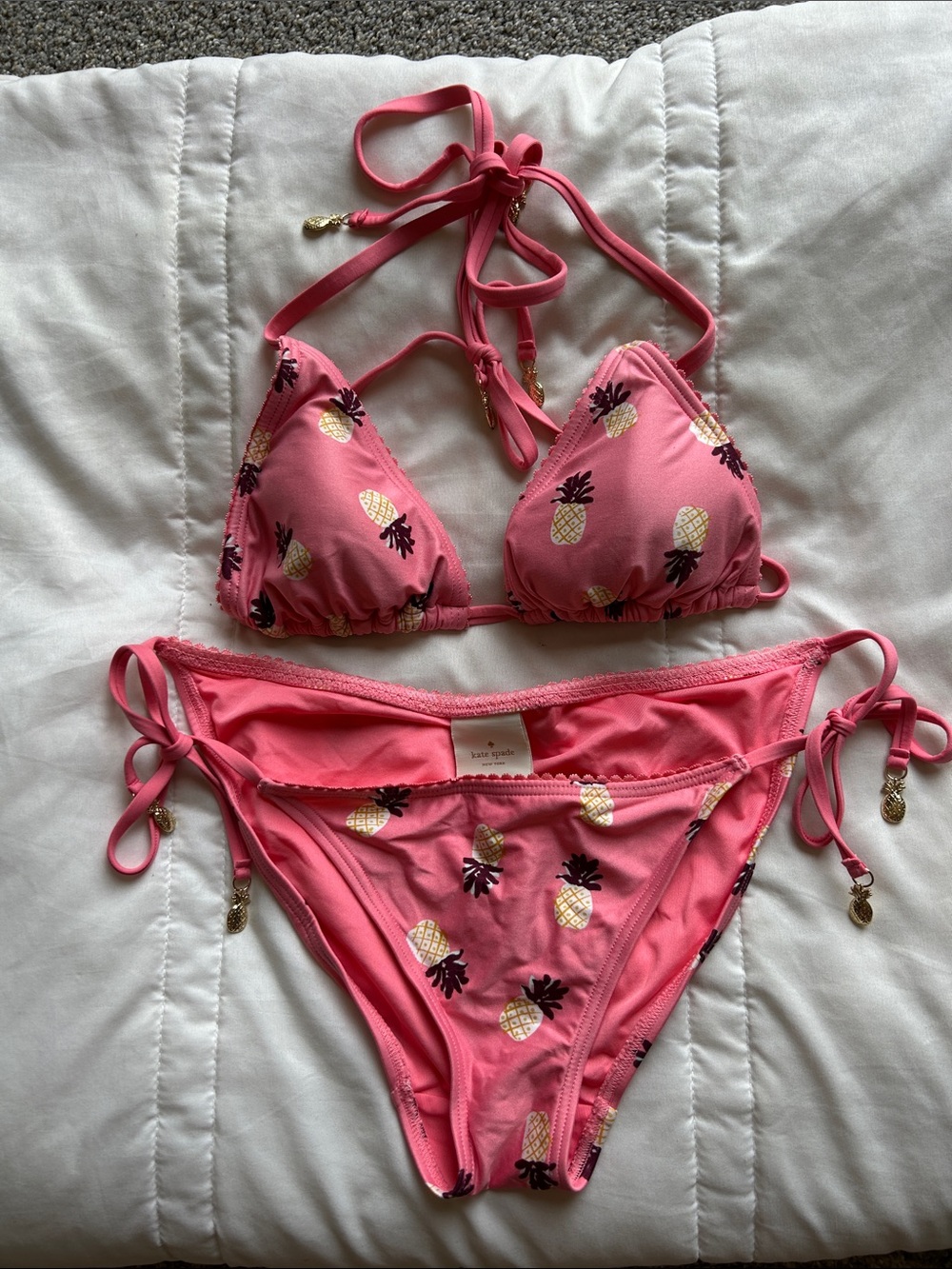 Kate Spade Pink Pineapple-Print Tie Bikini Set
